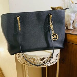 Michael Kors black zipper tote with gold chains